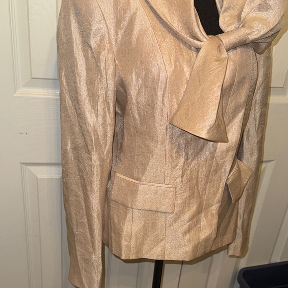 Adrianna Papell Shimmering Cream Blazer with Bow Accent - Picture 7 of 16